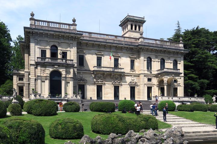 Villa Erba&rsquo;s lakeside fa&ccedil;ade above its gardens, Cernobbio